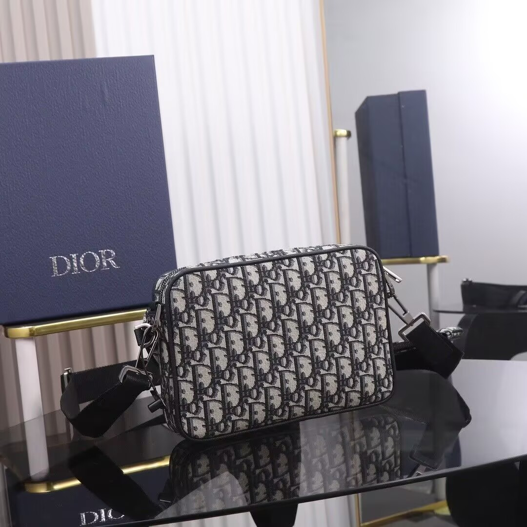 D*or saddle triple pouch beige and black D*or oblique jacquard 18x25x5cm