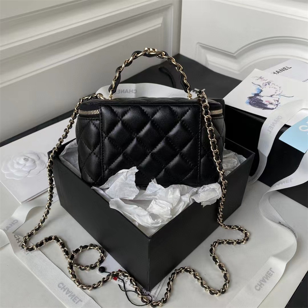 Ch*el walnut gold ball chain with makeup mirror lamb leather square box shoulder bag women