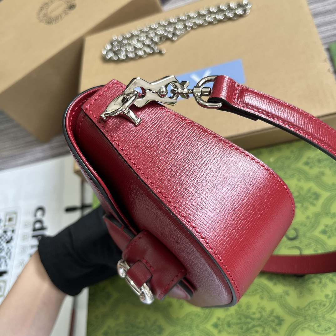 G*u*i horsebit 1955 mini shoulder bag red 7.7"w x 5-3.1"h x 2.4-1.2"d