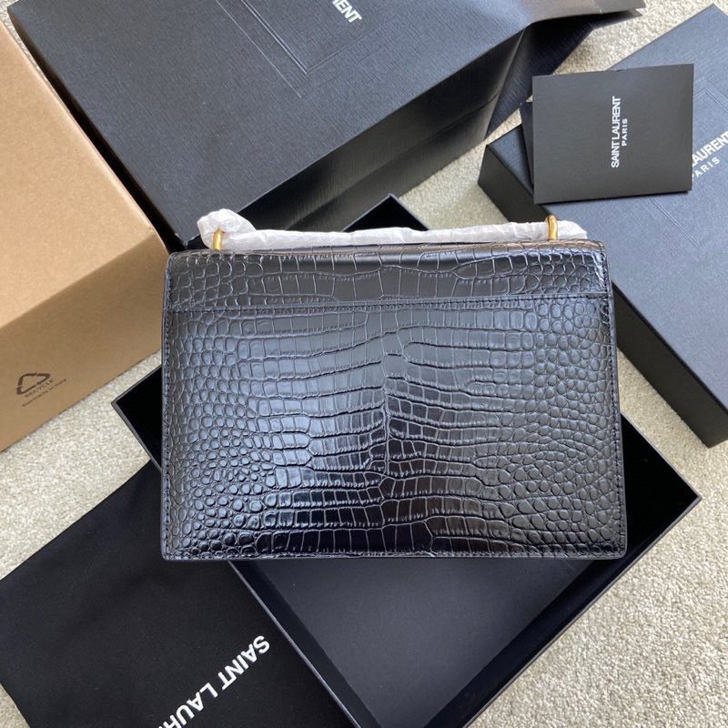 Y*L sunset medium in crocodile-embossed leather black 8 x 6.2 x 2.5 inches