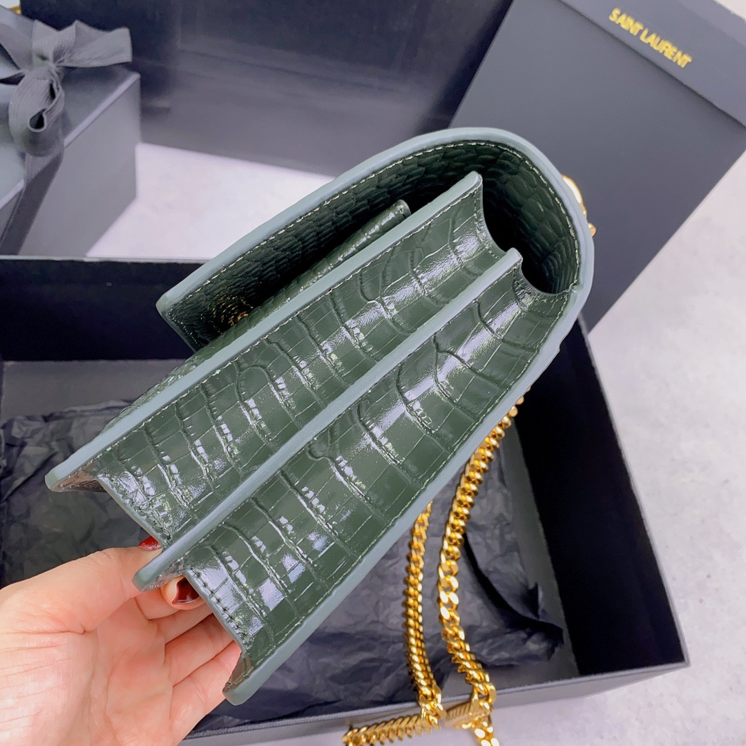 Y*L sunset medium in crocodile-embossed leather mint 8 x 6.2 x 2.5 inches