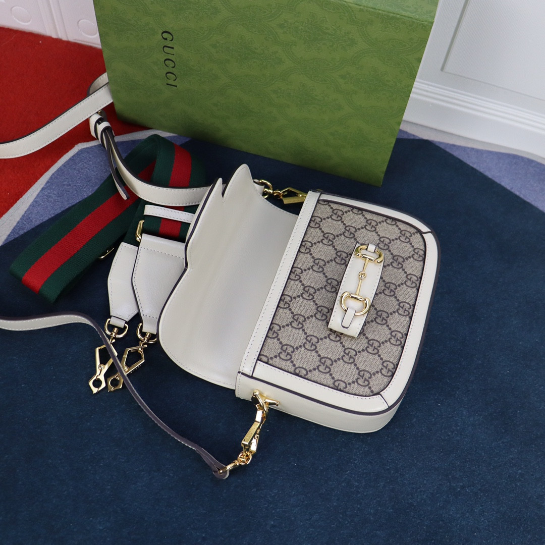 G*u*i horsebit 1955 mini bag gray white 8.1"w x 5.7"h x 2"d