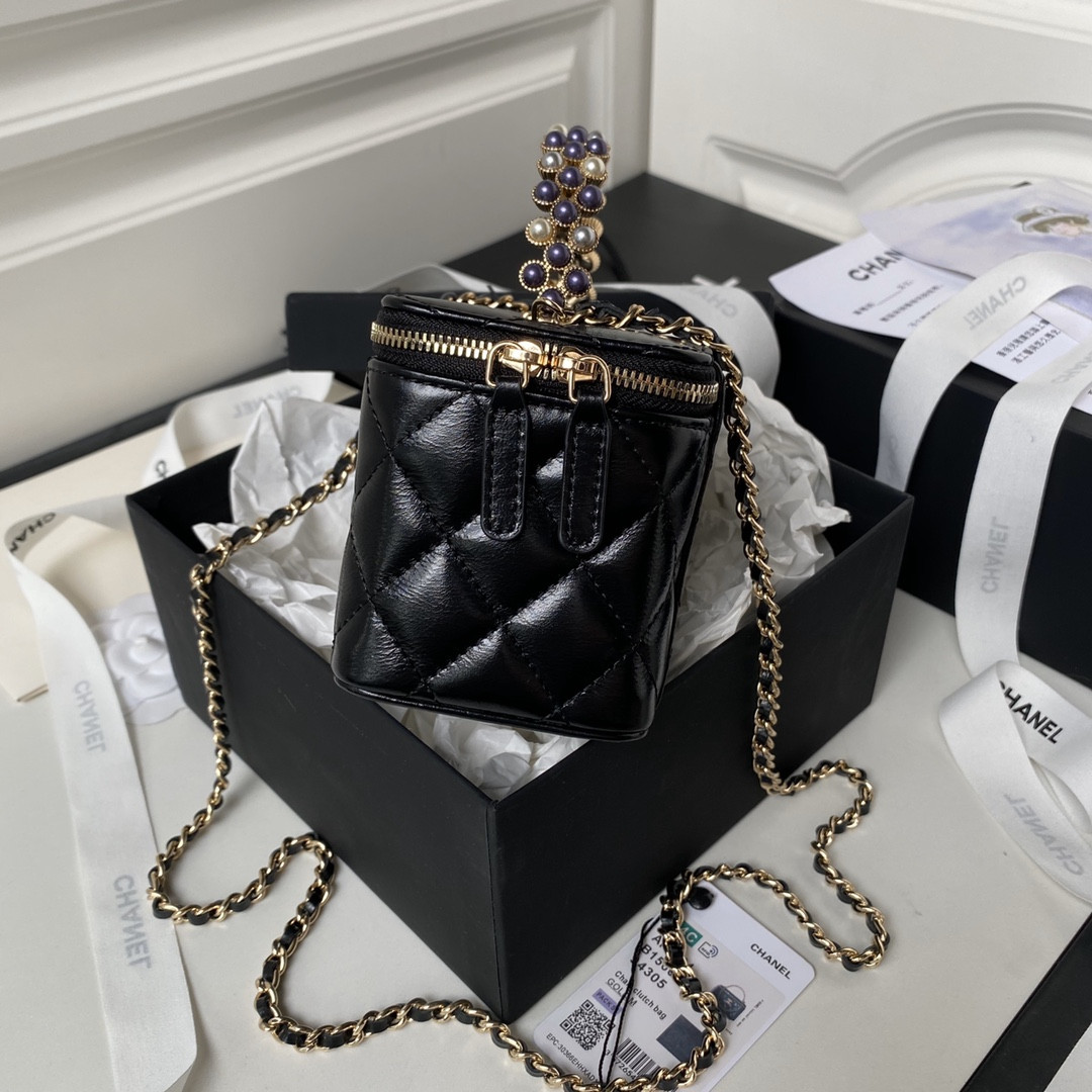 Ch*el 24p chain leather square box shoulder bag 16x10x8cm