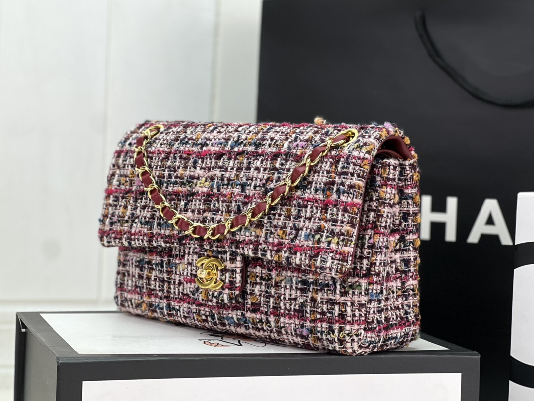 Ch*el classic 11.12 handbag tweed & gold-tone metal   6 × 9.9 × 2.5 in