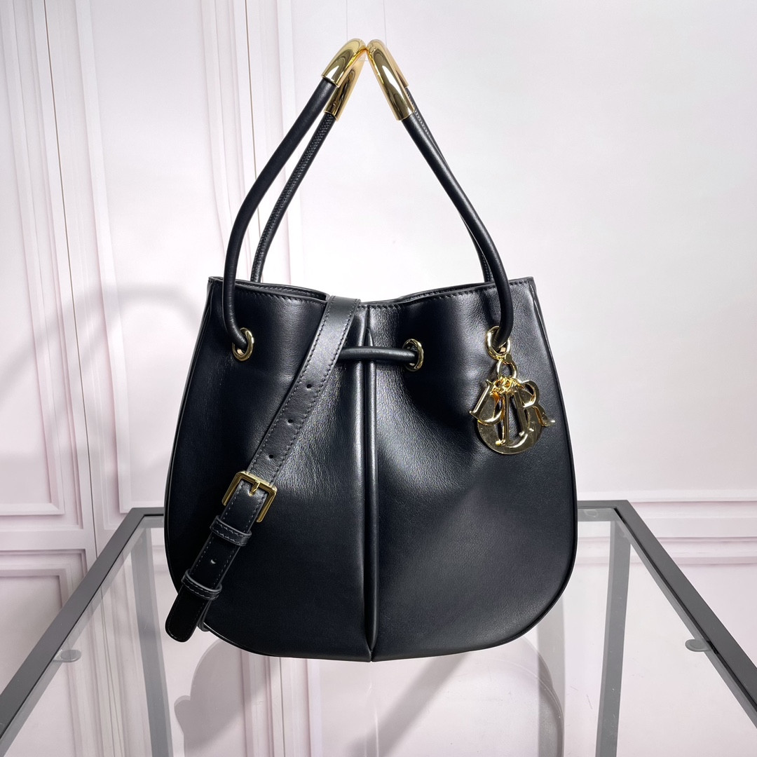 medium D*or nolita bag black calfskin 11 x 10 x 2 inches