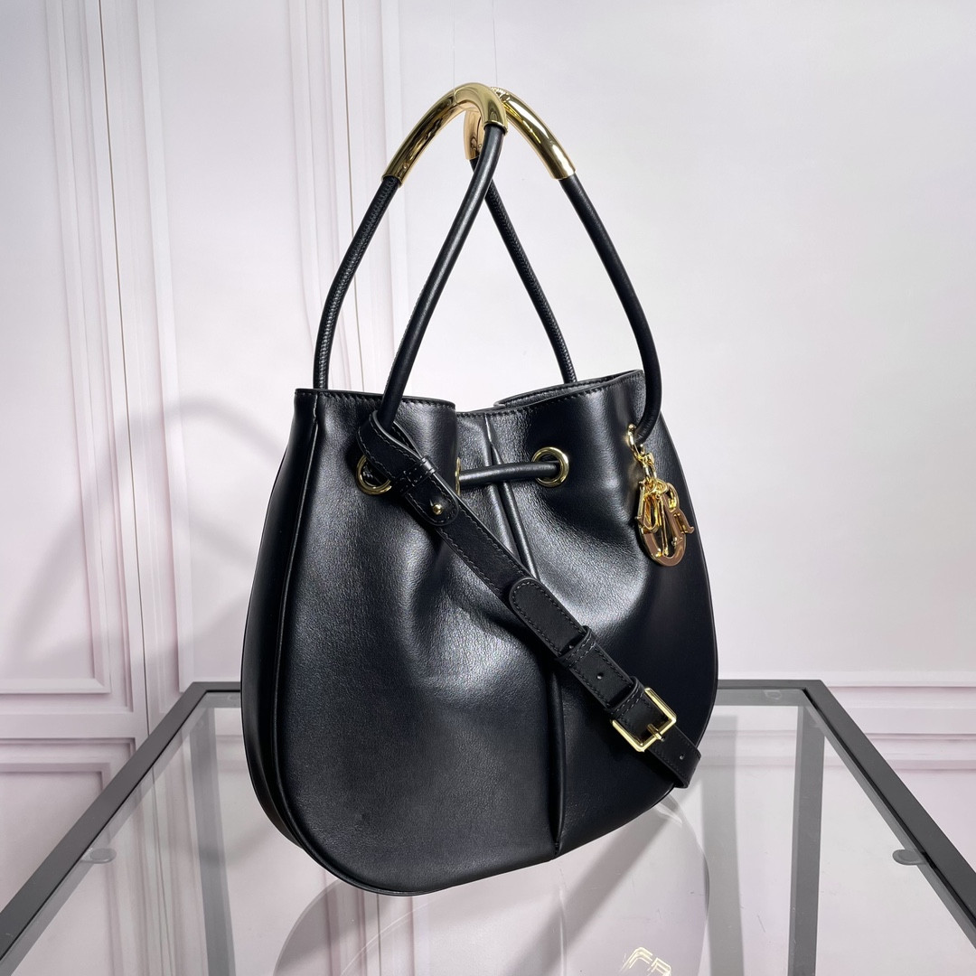 medium D*or nolita bag black calfskin 11 x 10 x 2 inches