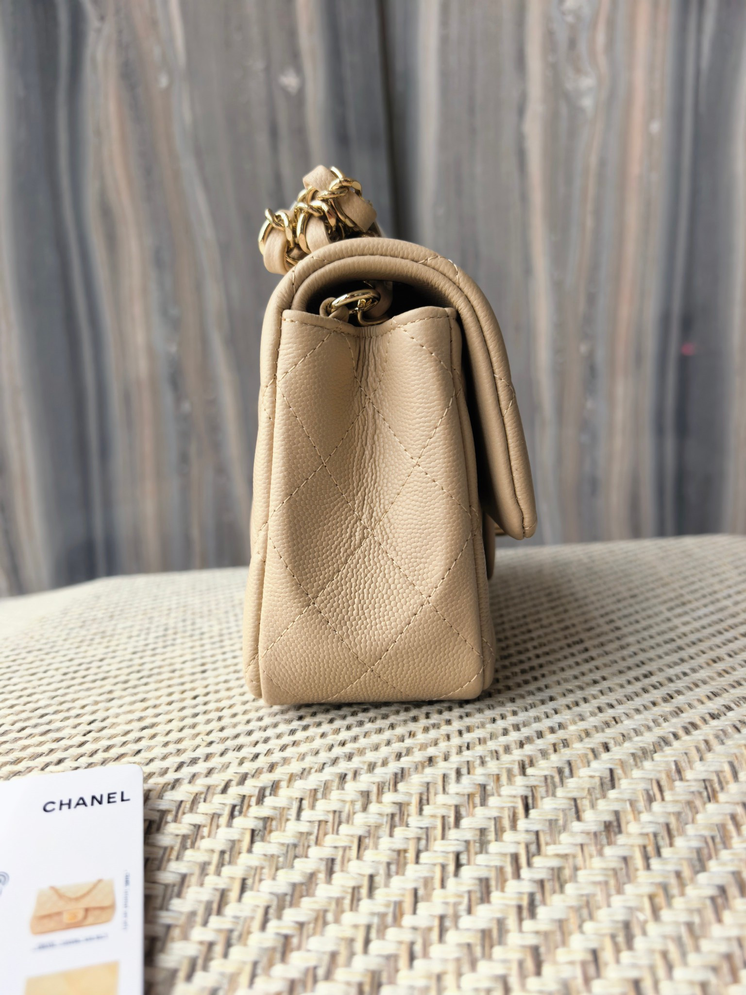 Ch**el mini flap bag milky tea color light gold hardware 20x12x6cm