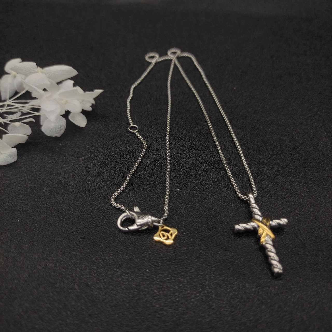 dau1d Yvrm*n cross necklace(chain length 45+5cm delay chain chain thickness 2mm)