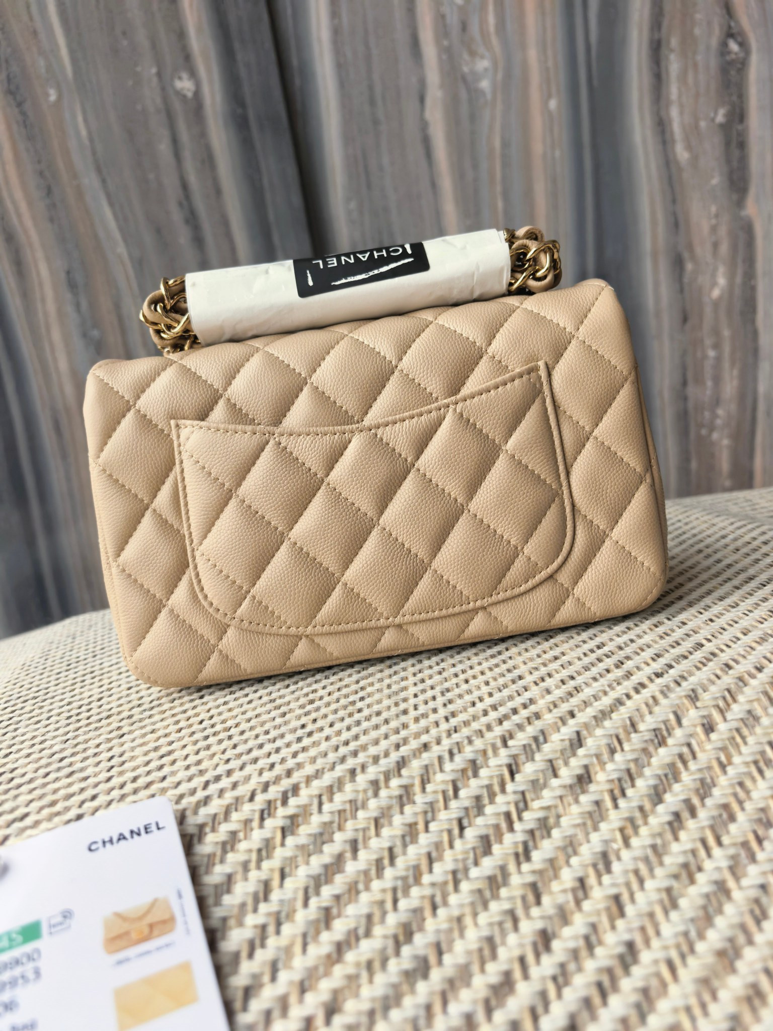 Ch**el mini flap bag milky tea color light gold hardware 20x12x6cm