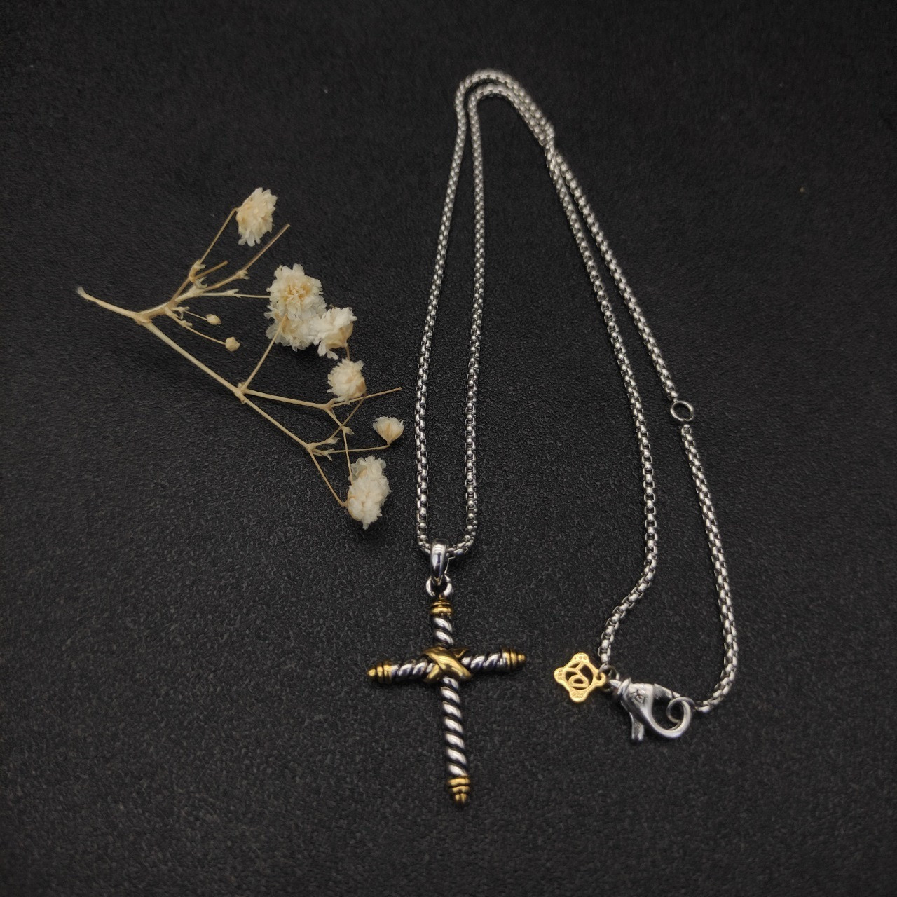 dau1d Yvrm*n cross necklace(chain length 45+5cm delay chain chain thickness 2mm)