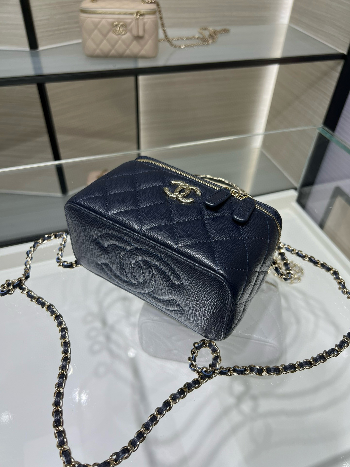 Ch**el clutch with chain deep blue ap4590 17x9.5x8cm