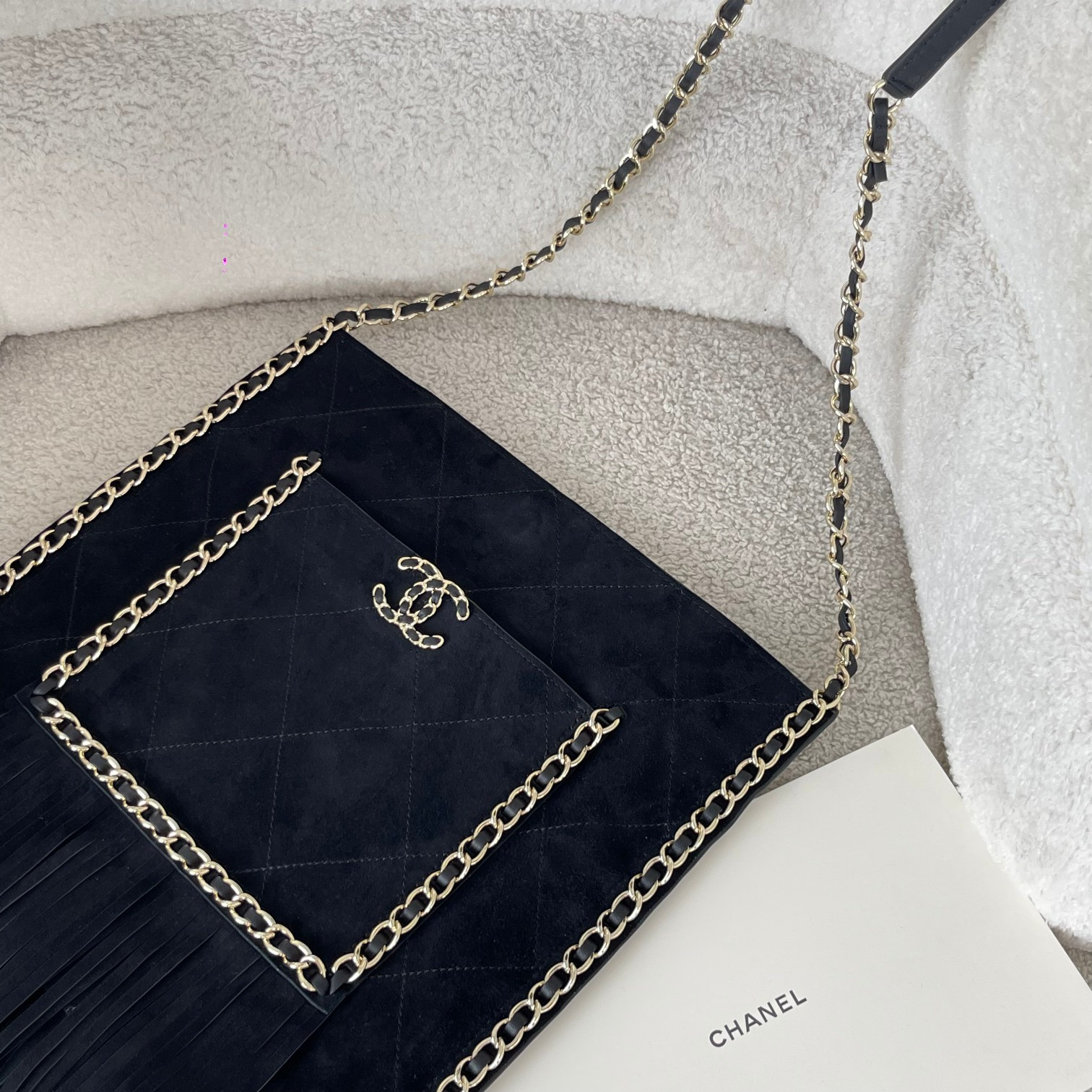 Ch**el cc fringe shopping bag 30x31cm