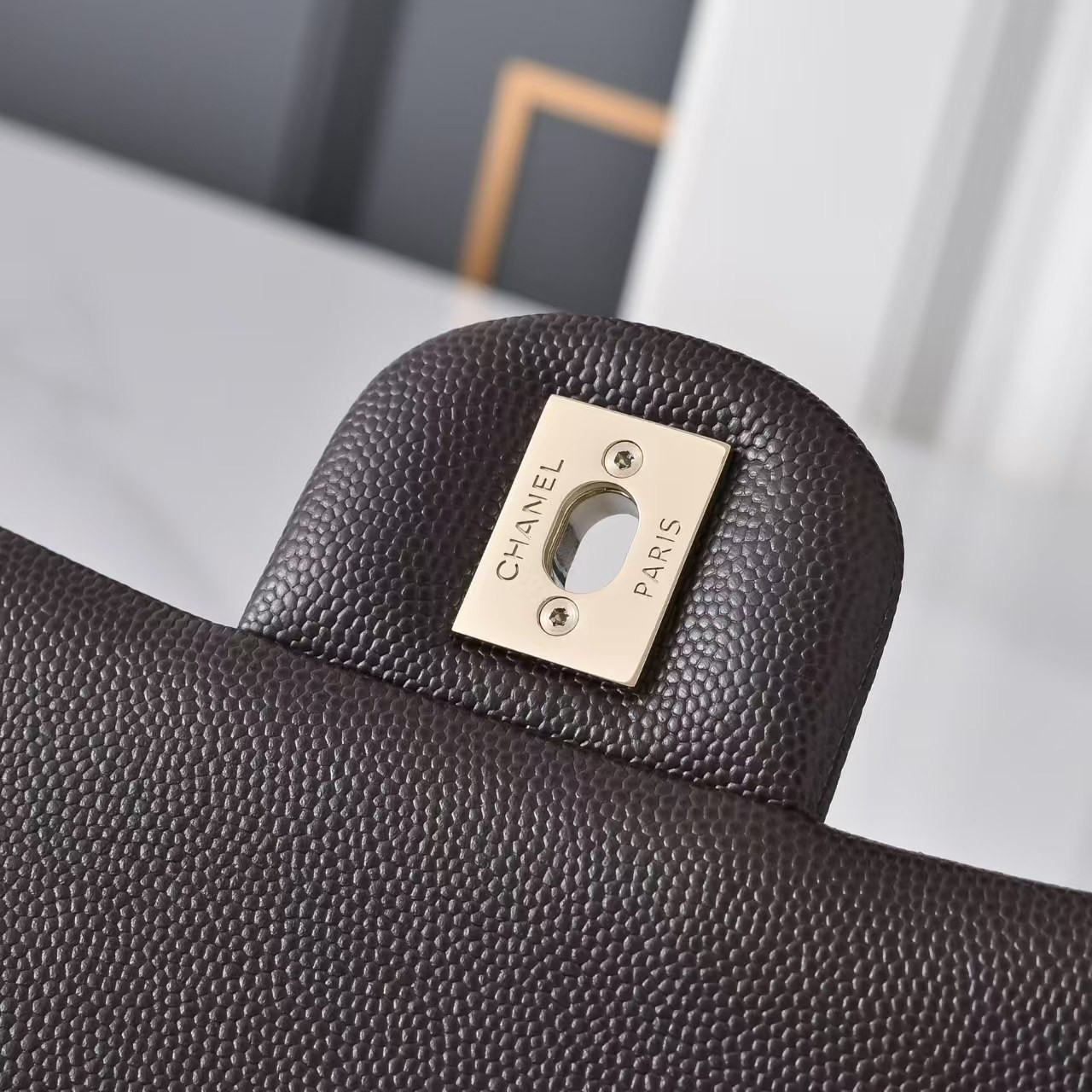 Ch**el classic flap coffee brown light gold hardware a01112 15.5×25.5×6.5cm