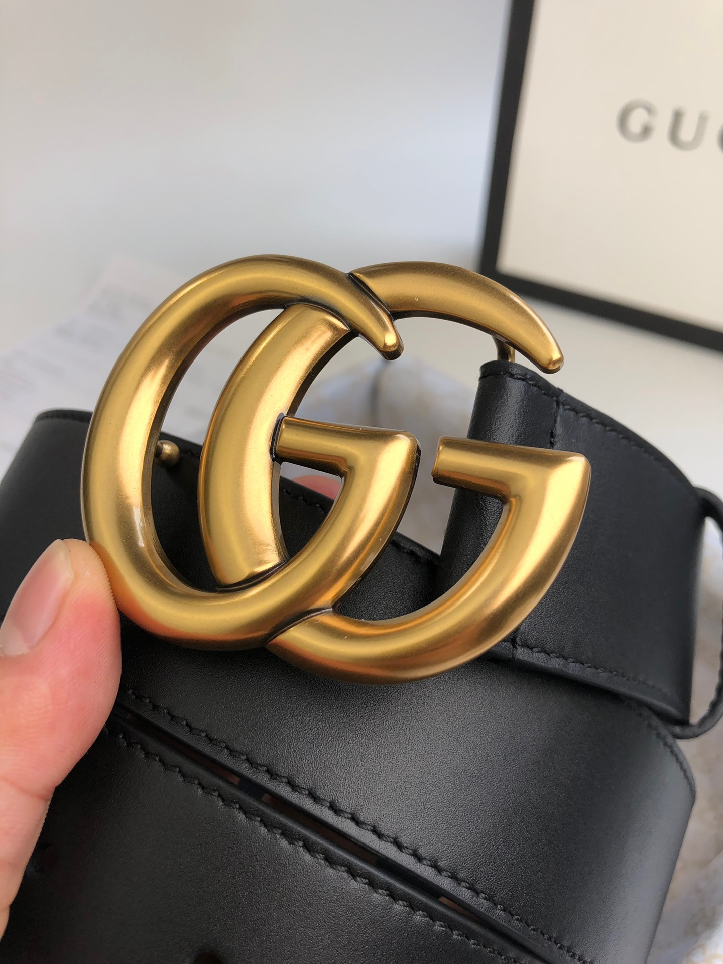 Gvc*1 Wide leather belt with Double G buckle 4.0