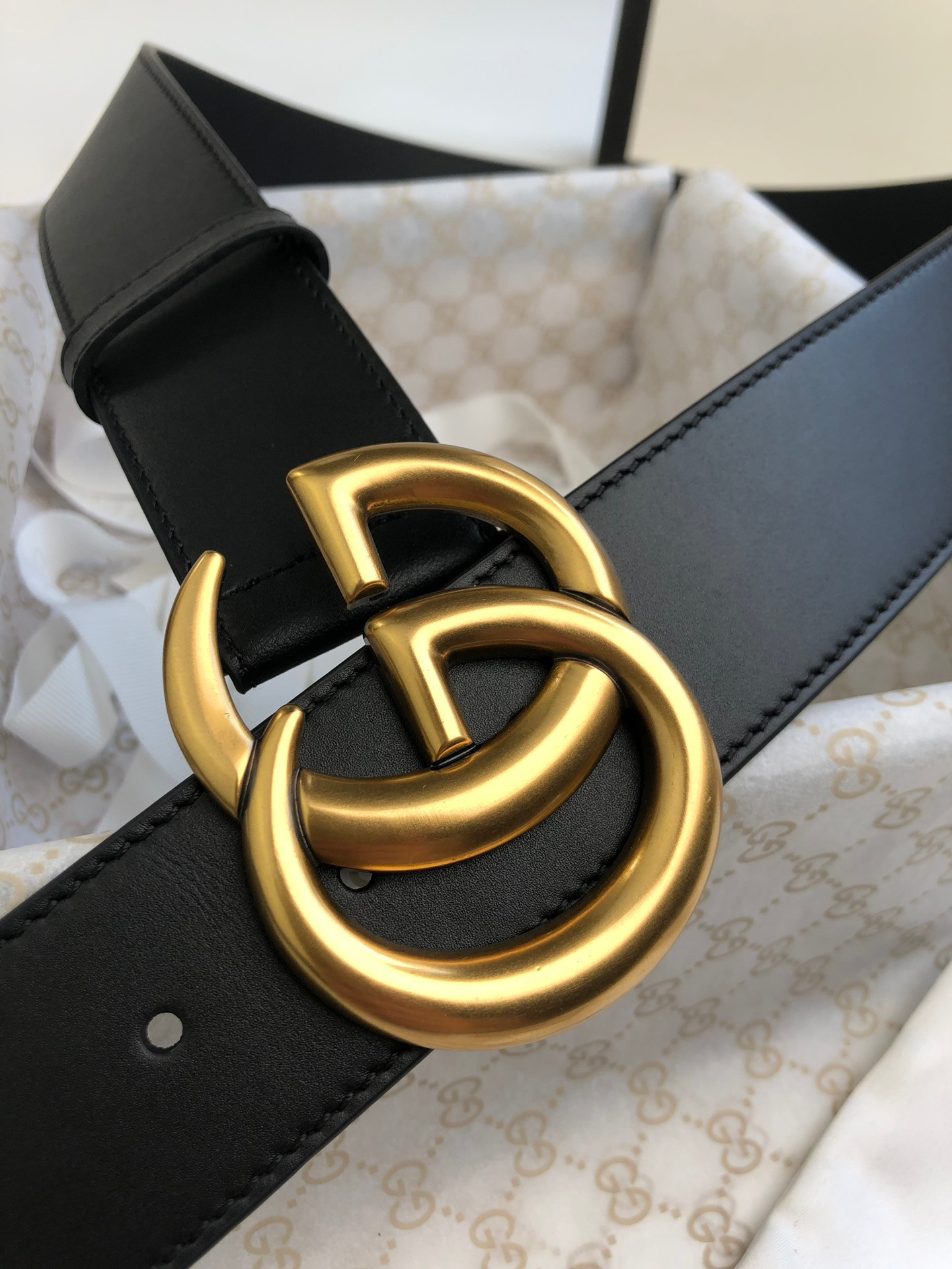 Gvc*1 Wide leather belt with Double G buckle 4.0