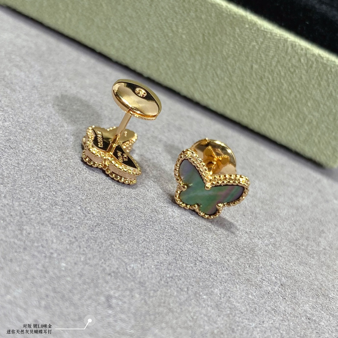 V*n Cl**f & Arpels Natural Grey Mother-of-Pearl Mini Butterfly Earrings