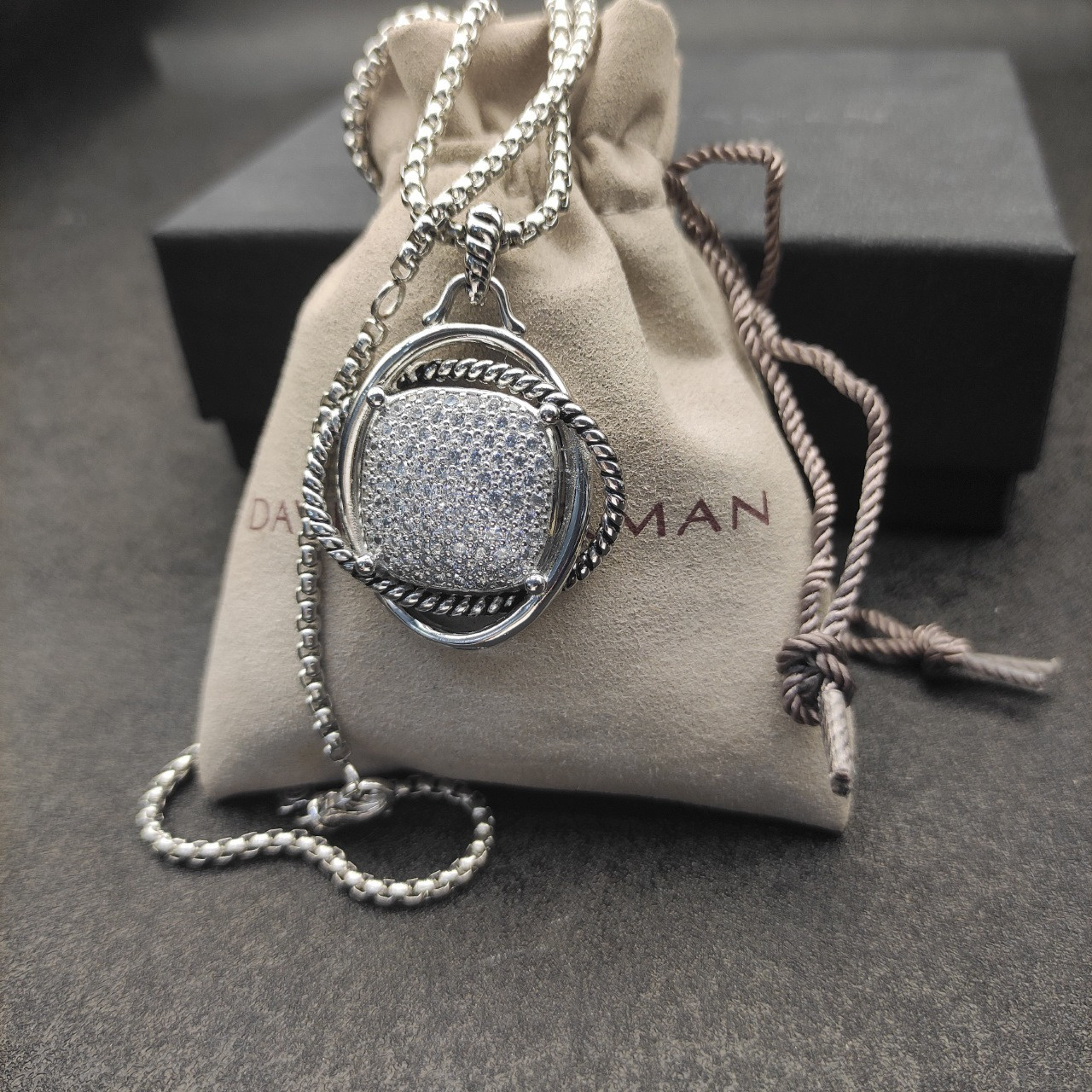 dau1d Yvrm*n 32mm square d1am0nd necklace(chain length 50+5cm delay chain chain thickness 3mm)