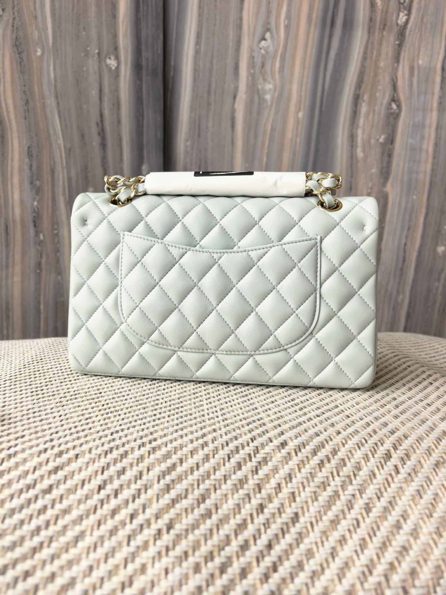 Ch**el classic flap bag light blue with light gold hardware 15.5x25.5x6.5cm