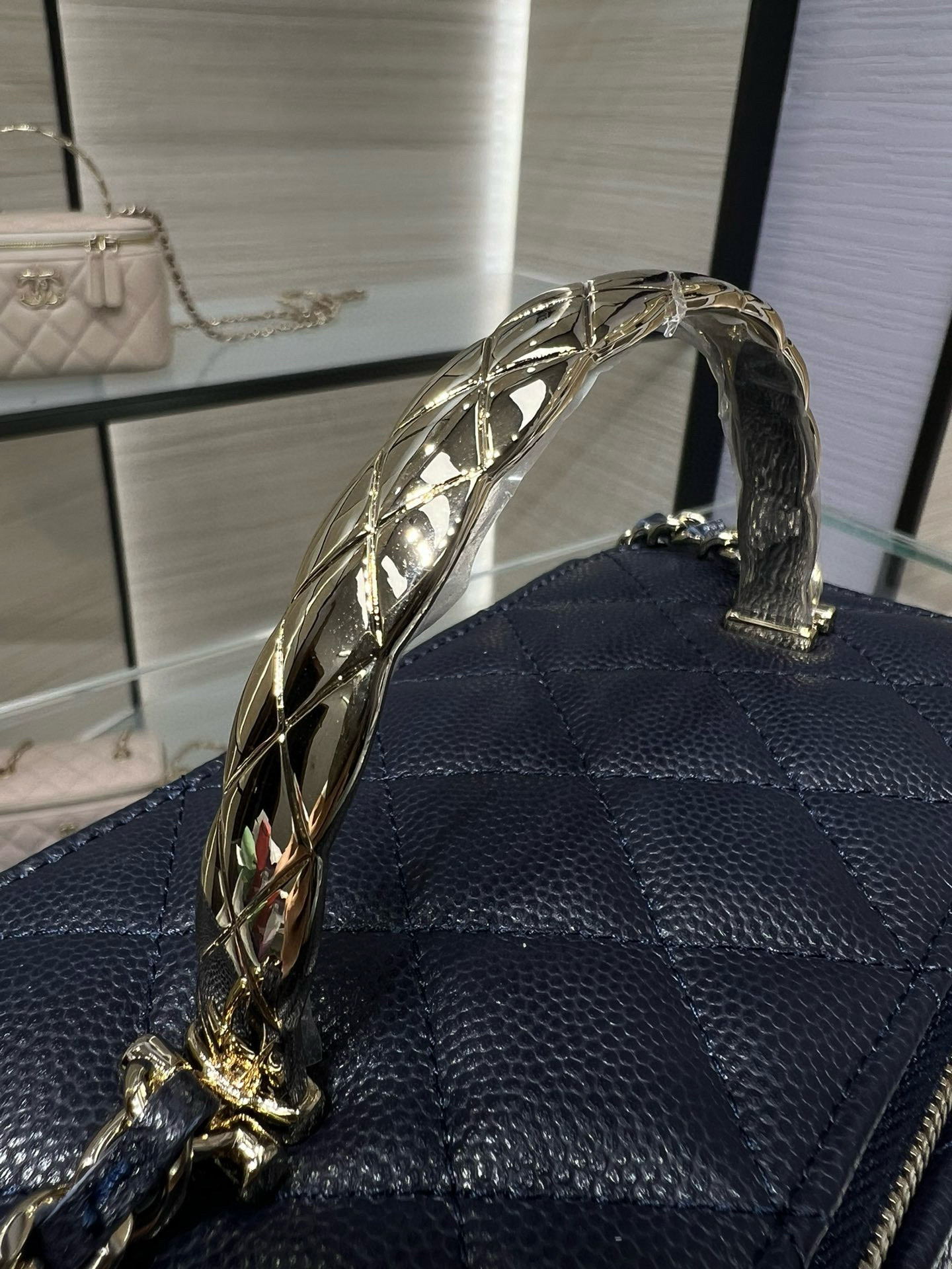 Ch**el clutch with chain deep blue ap4590 17x9.5x8cm
