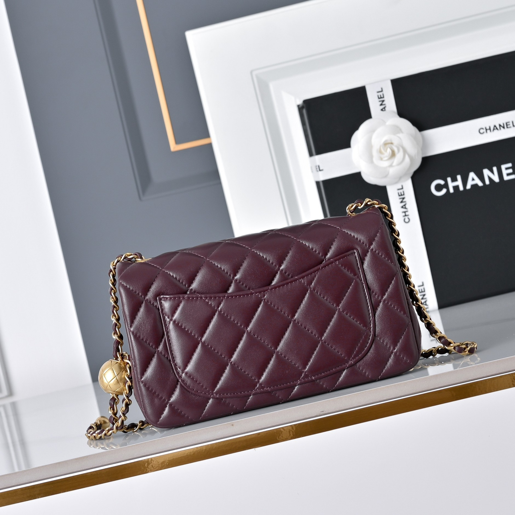 Ch**el flap bag burgundy as1787 20x13x7cm