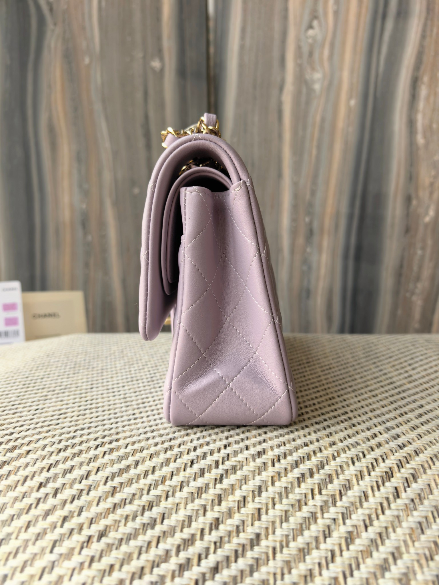 Ch**el classic flap bag lavender with light gold hardware 15.5x25.5x6.5cm