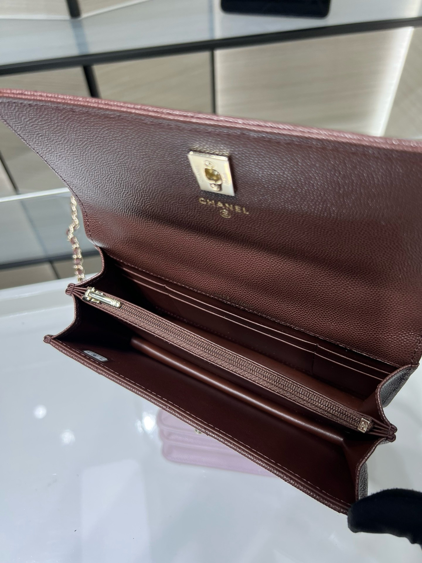 Ch**el flap bag with top handle wallet on chain 11x18.5x6cm