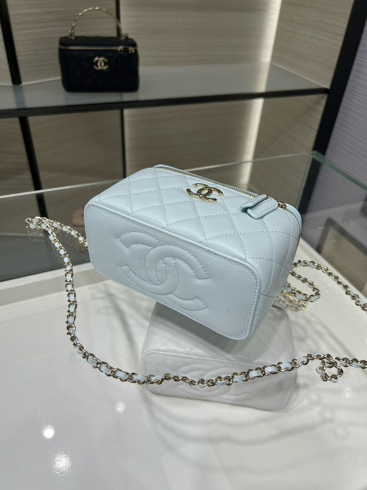 Ch**el clutch with chain light blue ap4590 17x9.5x8cm