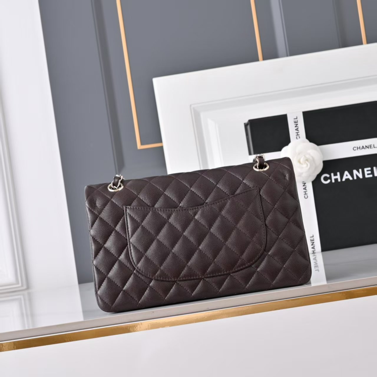 Ch**el classic flap coffee brown light gold hardware a01112 15.5×25.5×6.5cm