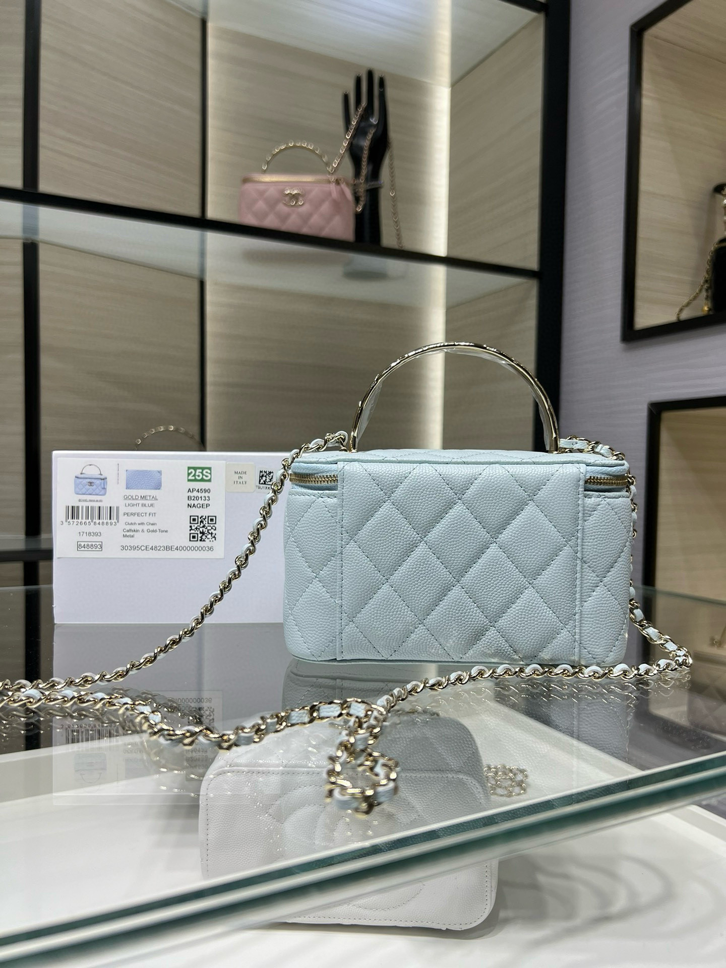 Ch**el clutch with chain light blue ap4590 17x9.5x8cm