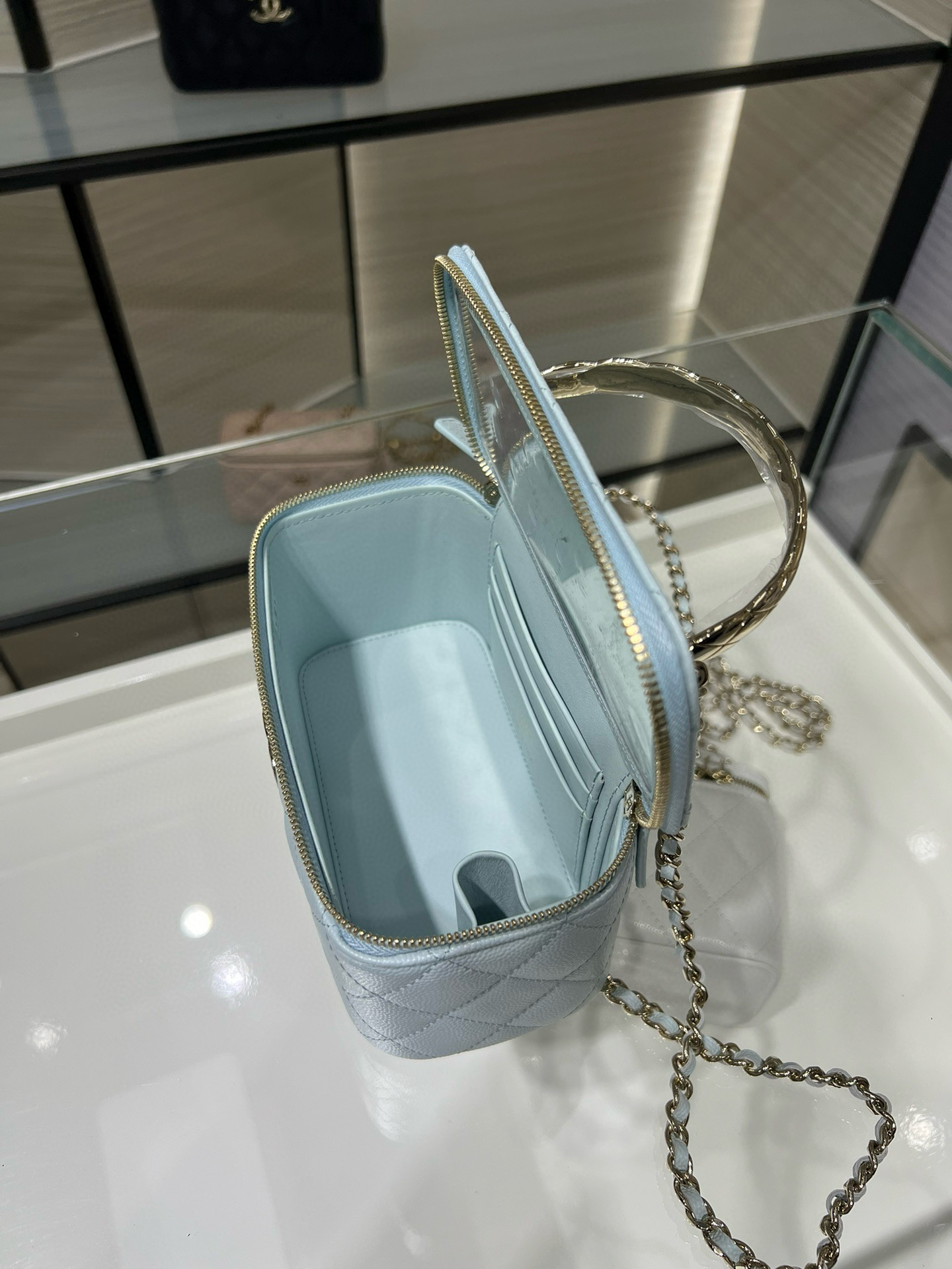 Ch**el clutch with chain light blue ap4590 17x9.5x8cm