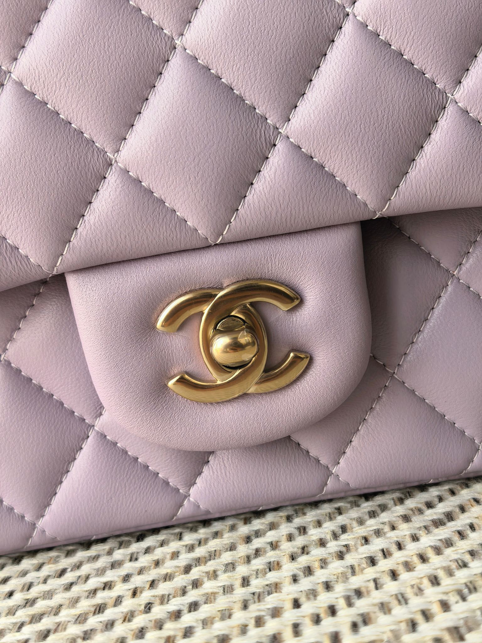 Ch**el classic flap bag lavender with light gold hardware 15.5x25.5x6.5cm