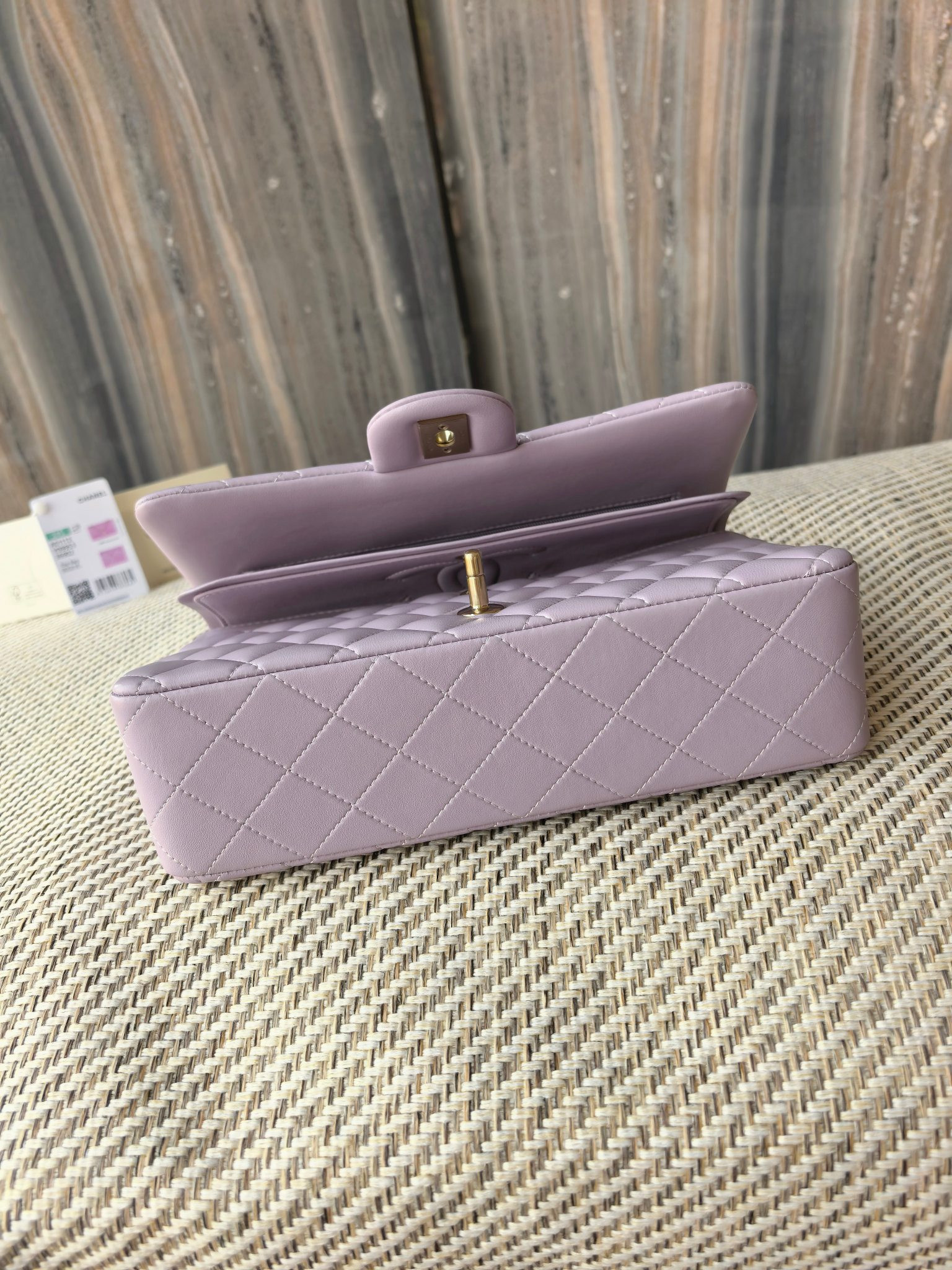 Ch**el classic flap bag lavender with light gold hardware 15.5x25.5x6.5cm