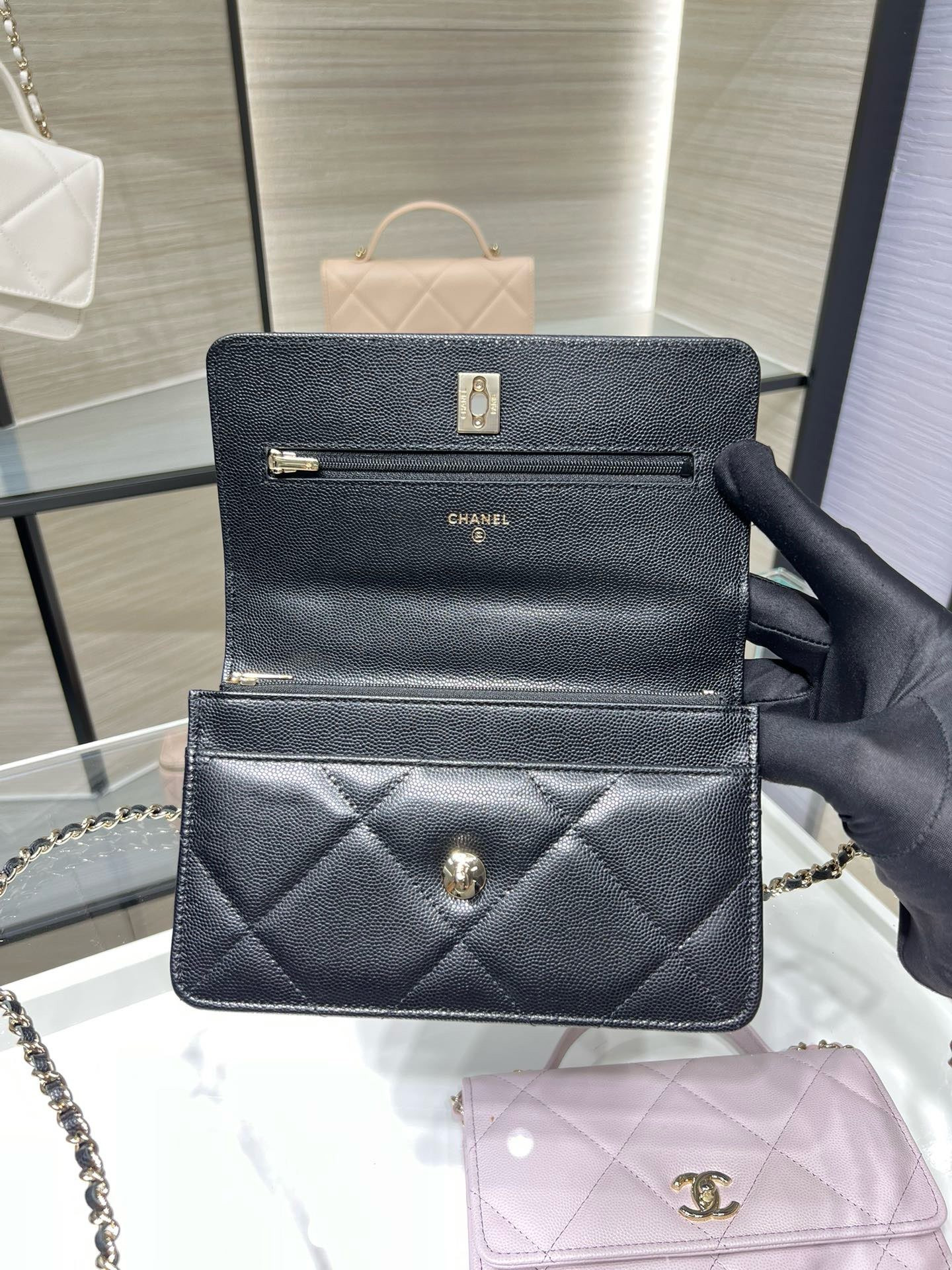 Ch**el flap bag with top handle 19x12x3.5cm