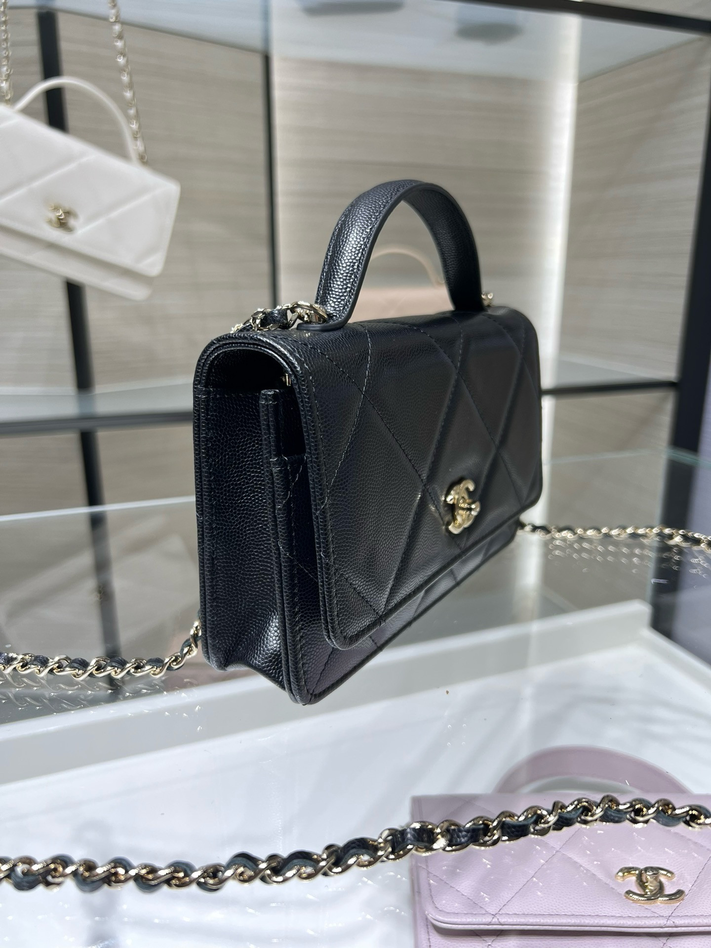 Ch**el flap bag with top handle 19x12x3.5cm