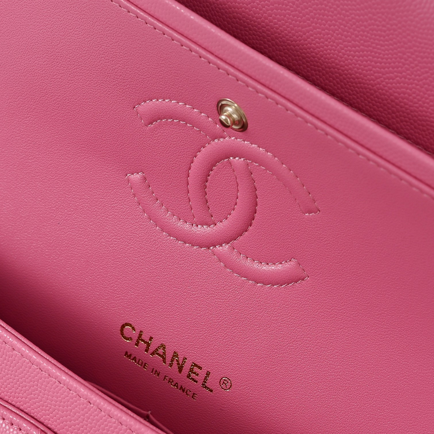 Ch**el classic flap handbag rose with light gold hardware and caviar leather a01113 23x14.5x6cm