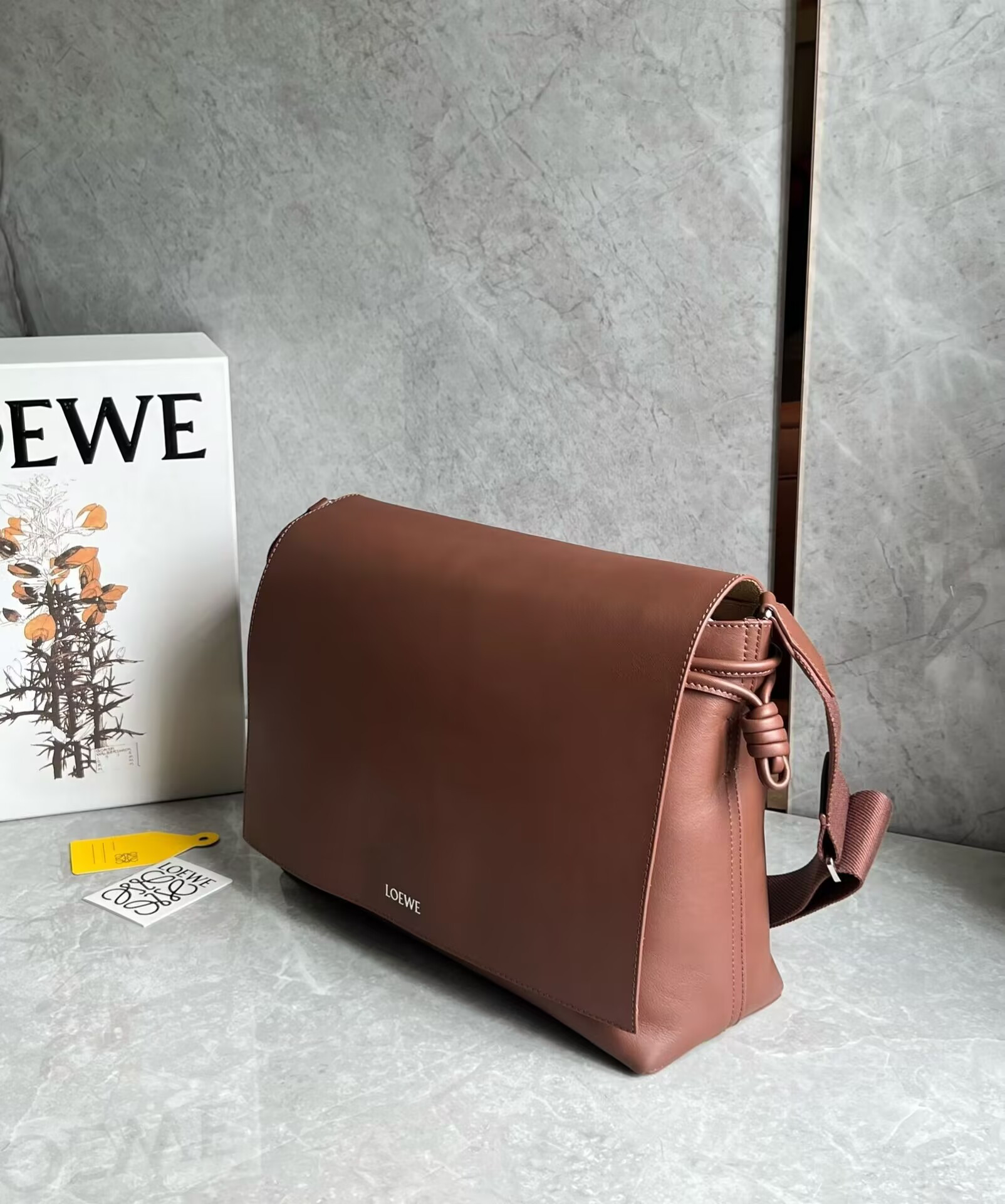 L0ew* Flamenco satchel in shiny S*pple calfskin 34x12x24cm