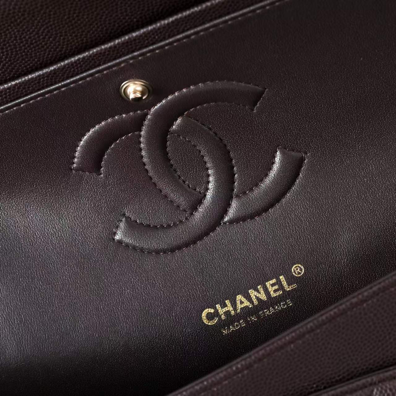 Ch**el classic flap coffee brown light gold hardware a01112 15.5×25.5×6.5cm