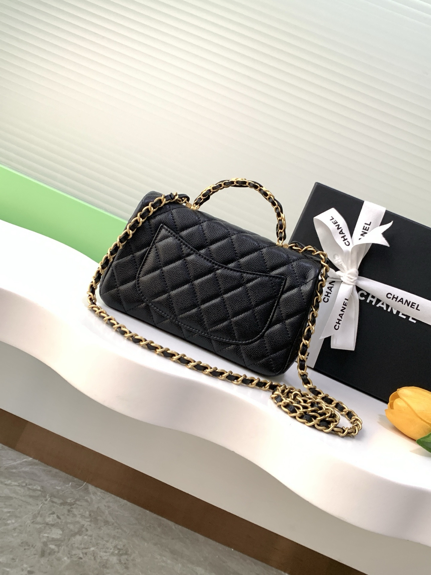 Ch**el FLAP BAG WITH TOP HANDLE 19.5x12x6.5cm