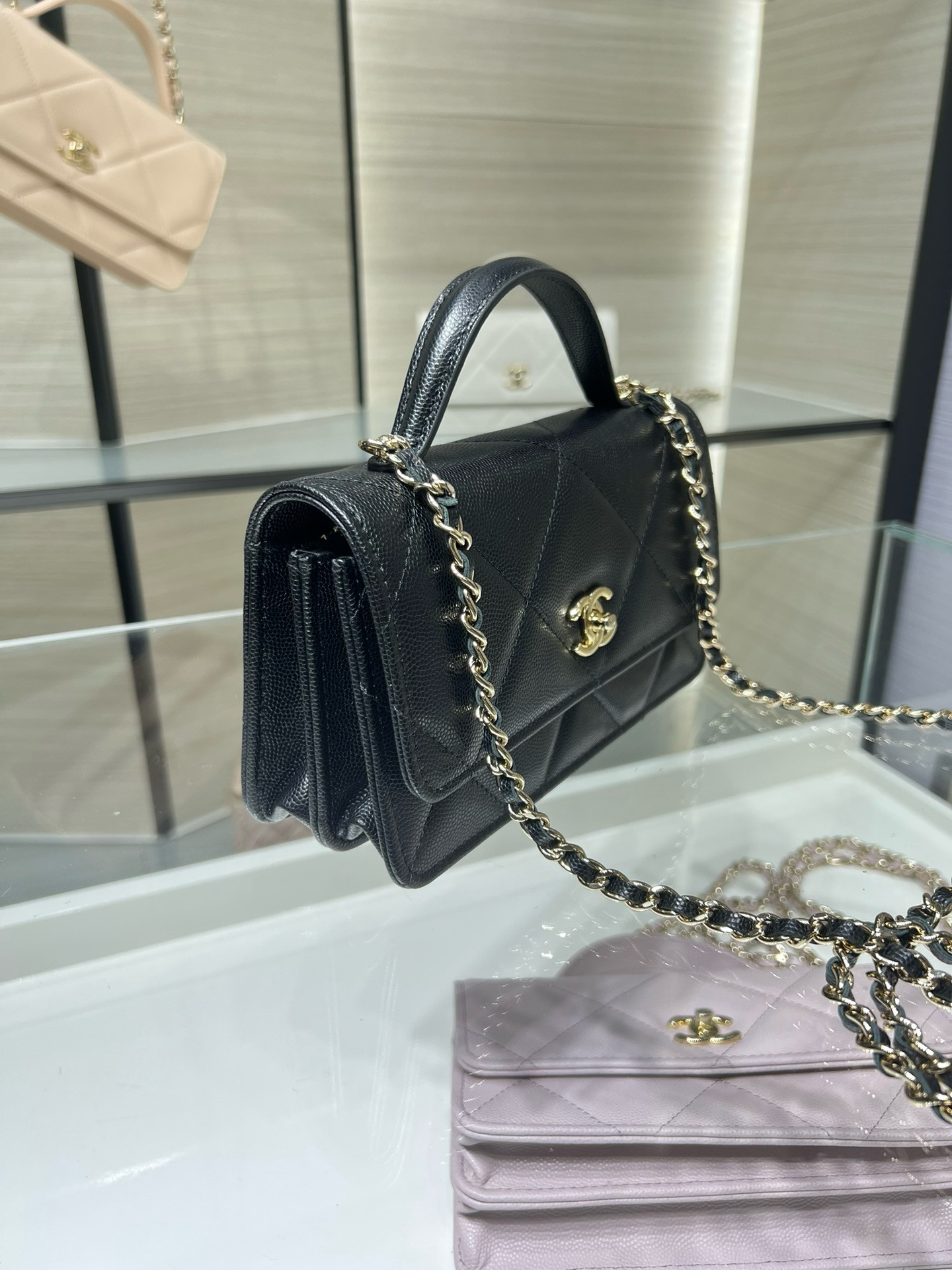 Ch**el flap bag with top handle wallet on chain 11x18.5x6cm