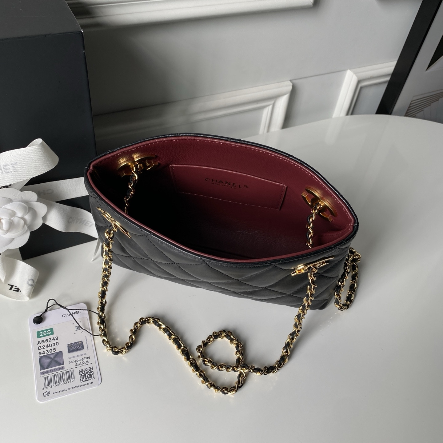 Ch**el chain shopping tote bag as6248 24.5x16x7.5cm