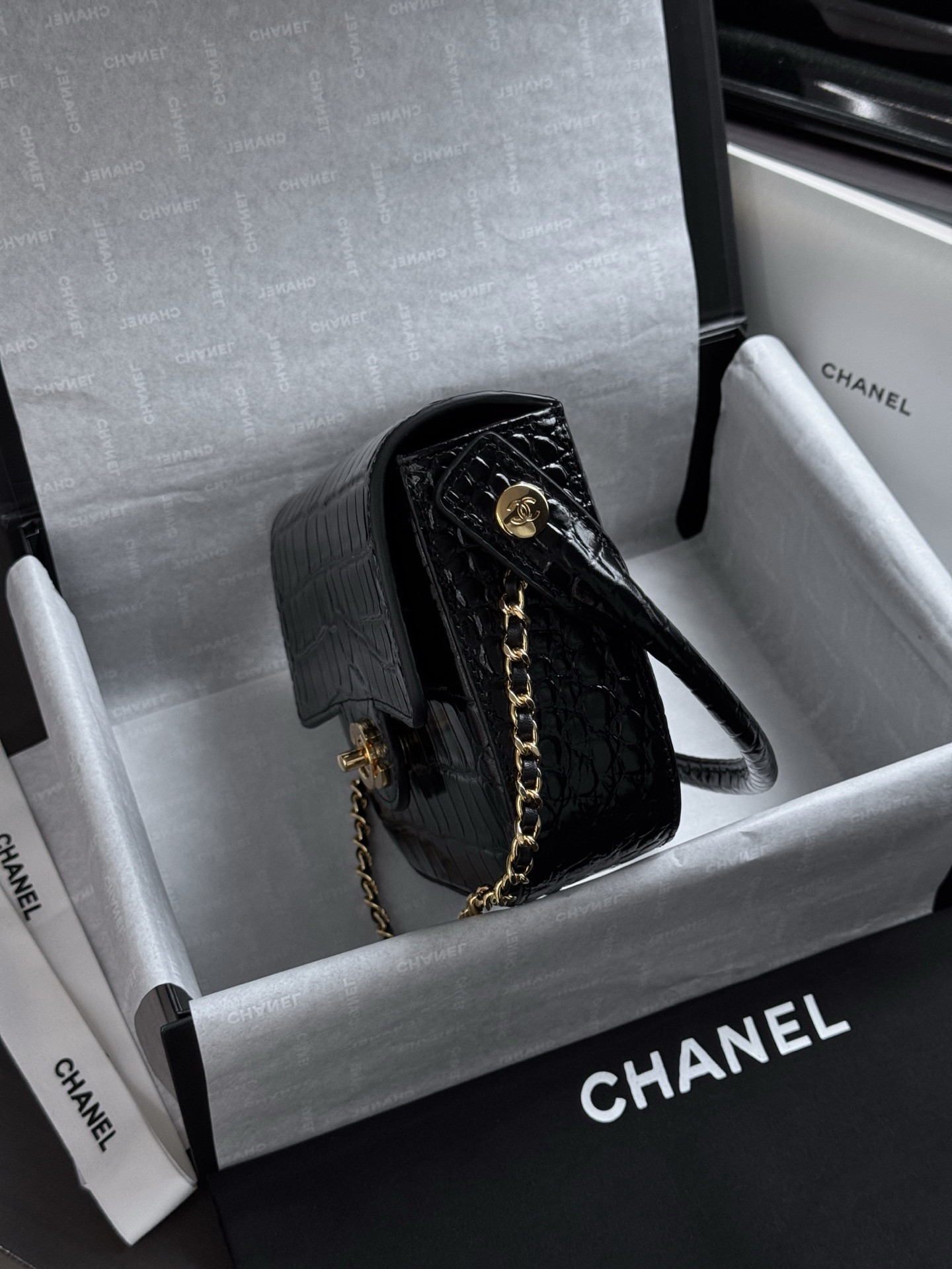 Ch**el mini flap bag with handle as6424 14.5x19.5x5cm