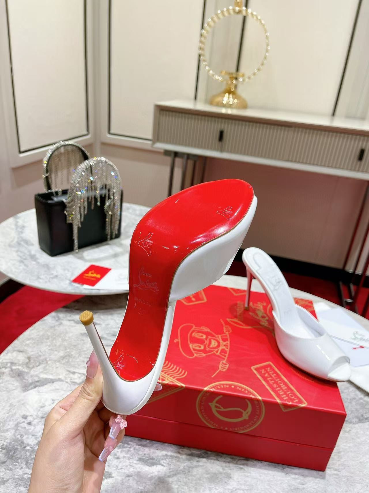 UA Chr1st1an Louboutin Bridal Me Dolly 100 Patent Leather Mules