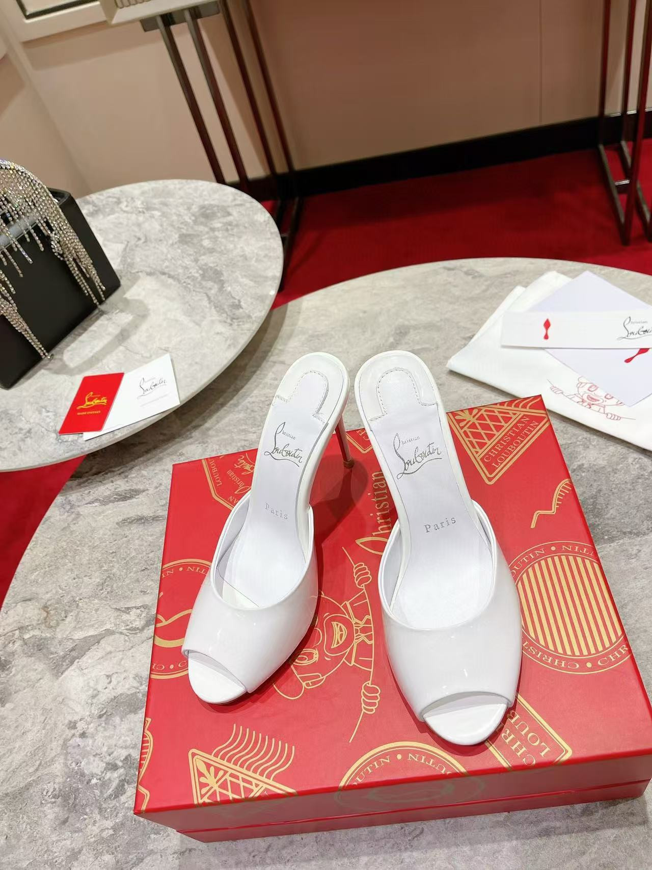 UA Chr1st1an Louboutin Bridal Me Dolly 100 Patent Leather Mules