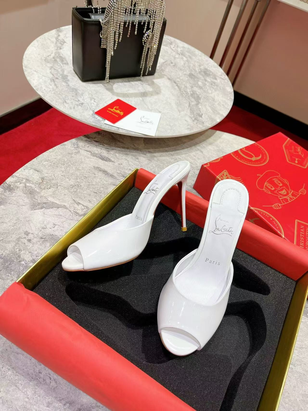 UA Chr1st1an Louboutin Bridal Me Dolly 100 Patent Leather Mules