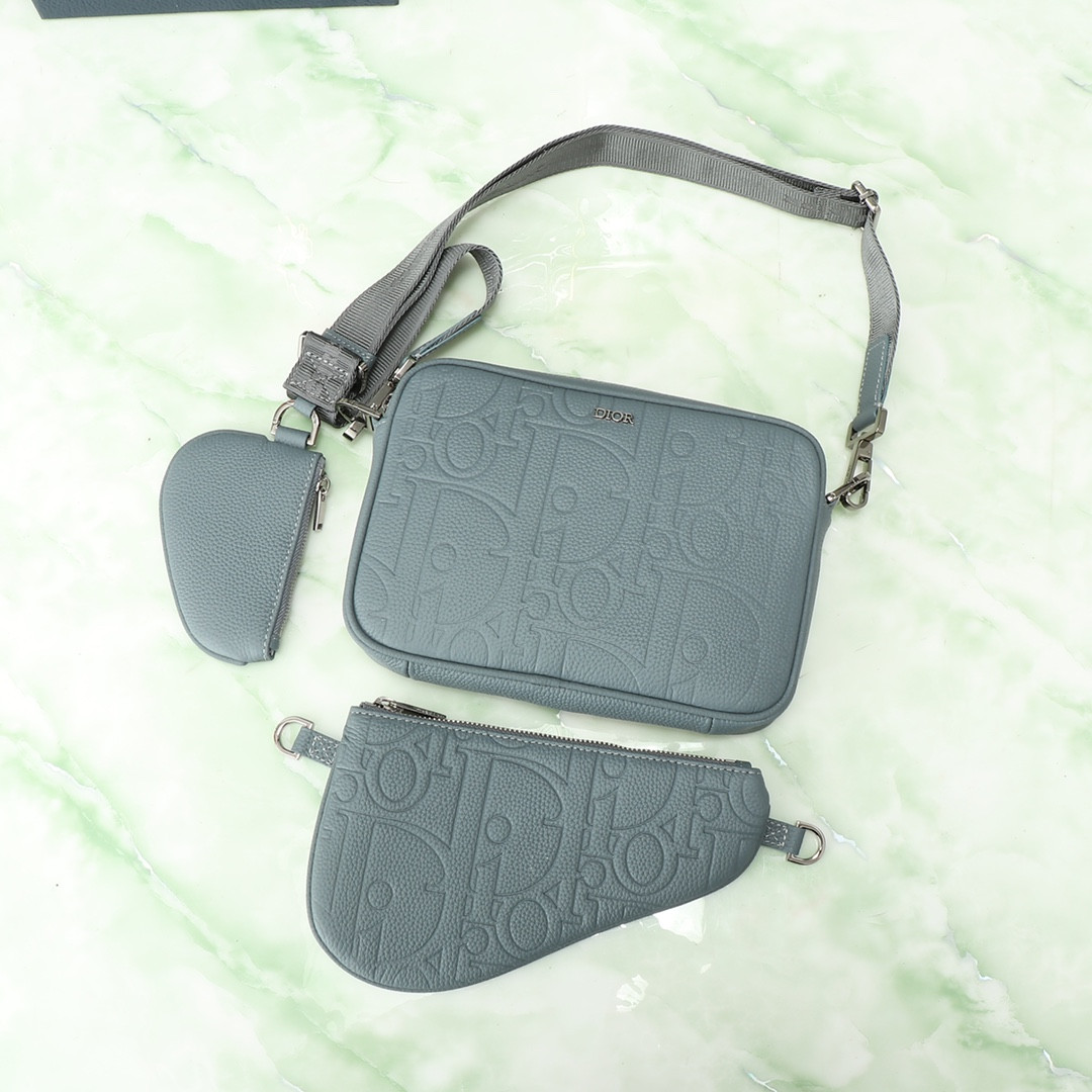 D10r Saddle Triple Pouch Deep Gray D10r Gravity Leather and Deep Gray Grained Calfskin 23x16x4cm