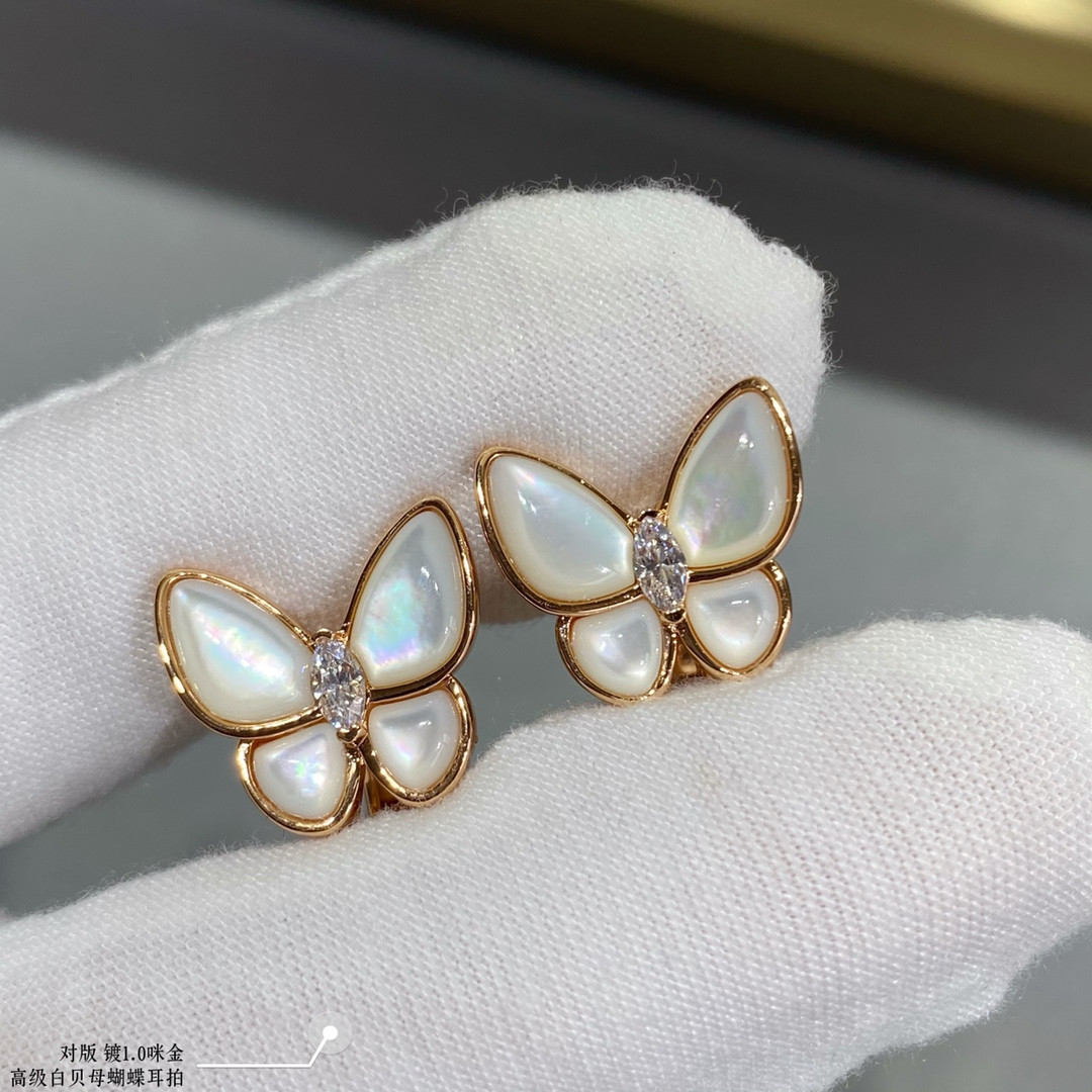 V*n Cl**f & Arpels White Mother-of-Pearl Butterfly Earrings