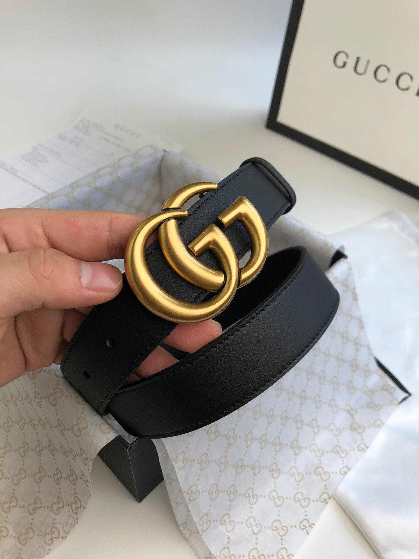 Gvc*1 Wide leather belt with Double G buckle 3.5