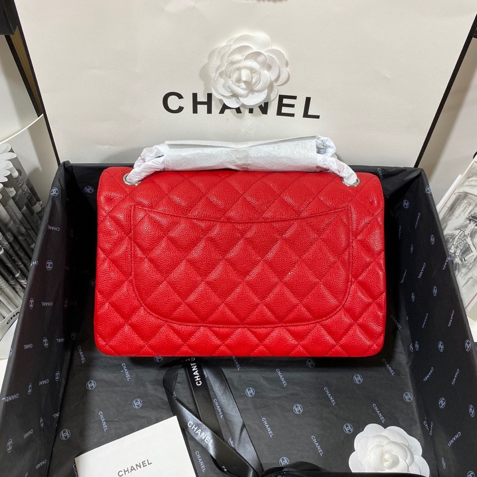Ch**el Classic Flap Jumbo 30cm CF Red Silver7.6 × 11.7 × 3.9 in