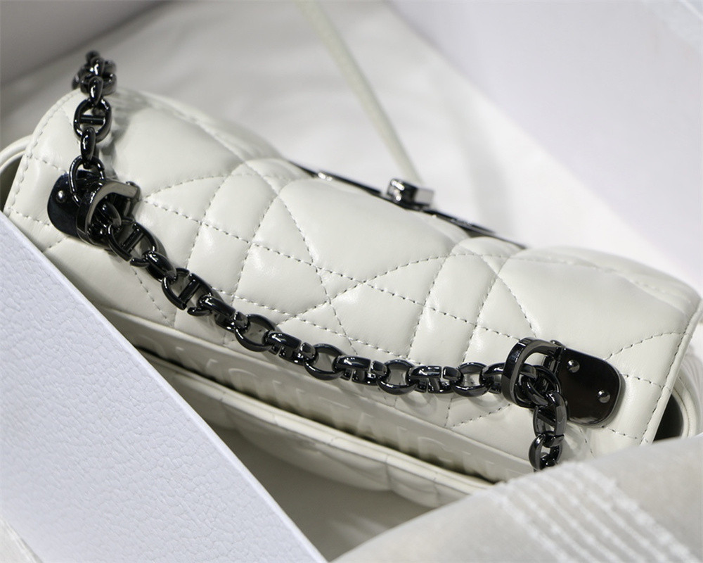 SMALL D10r CARO BAG Ivory S*pple Cannage Calfskin With Silver Hardware 20 x 12 x 7 cm