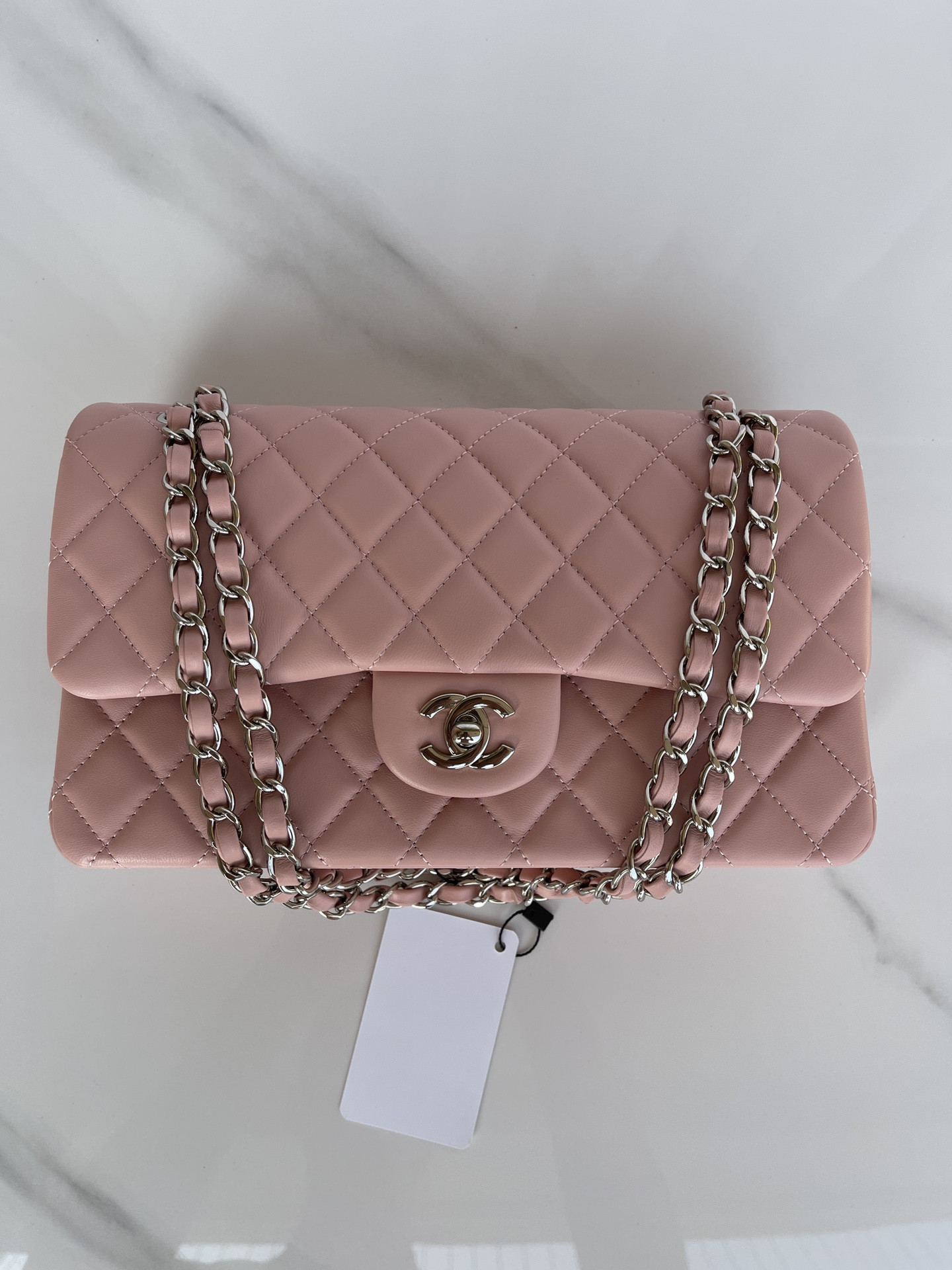 Ch**el CLASSIC FLAP 25CM CF PINK SILVER 6 × 9.9 × 2.5 in